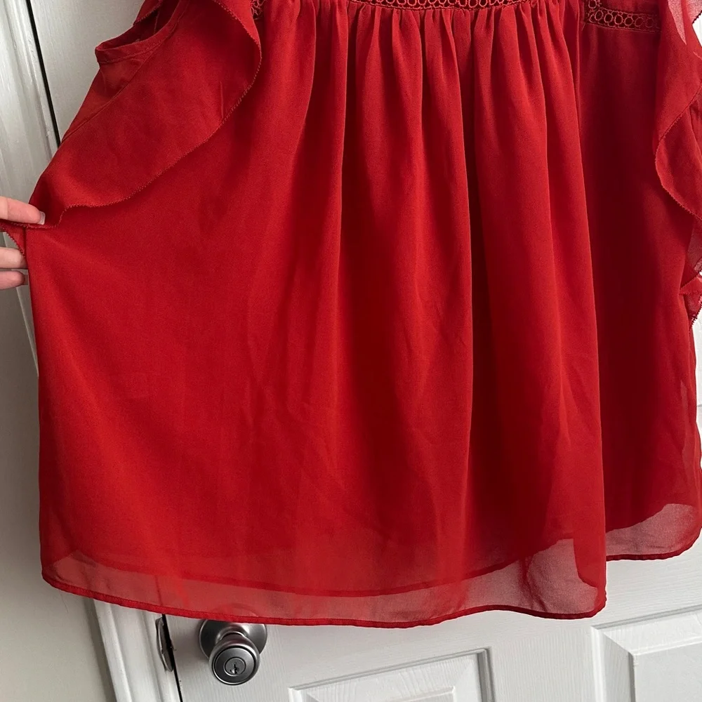 LOFT Red Ruffle Sleeve Blouse - Picture 5 of 7